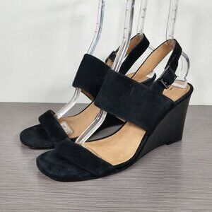 Halogen Aster Wedge Slingback Sandal, Black Suede, Womens Size 10 M
